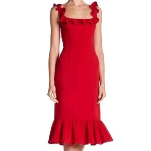 CINQ À SEPT Opalina Red Ruffle Midi Dress Sz 6
